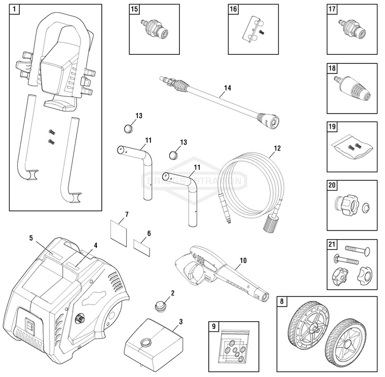 Briggs & Stratton pressure washer model 020600 replacement parts, pump breakdown, repair kits, owners manual and upgrade pump.